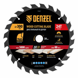 Пильный диск по дереву ф300 х 30 мм, 24 зубьев Denzel